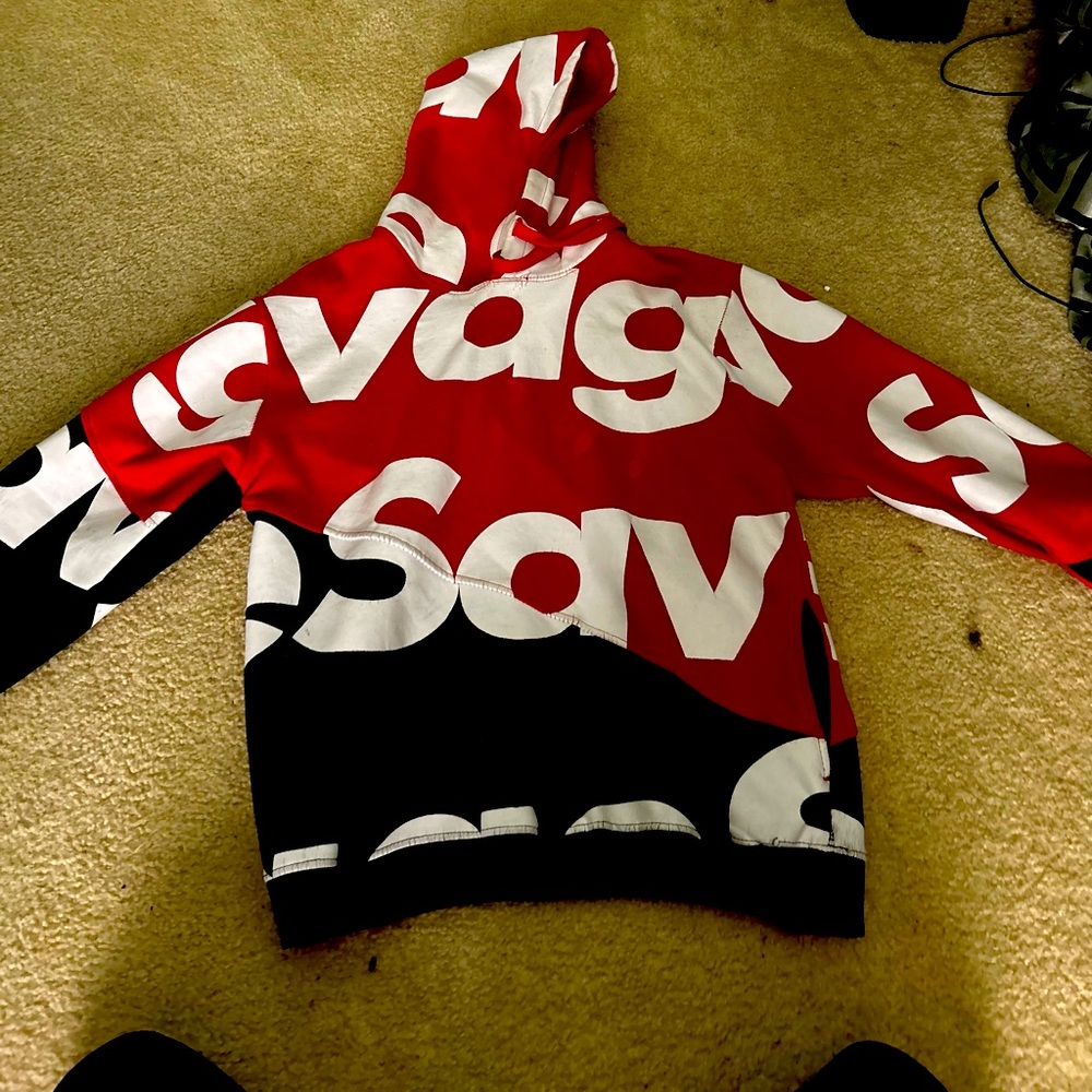 This is a red and black savage hoodie from AHP brand